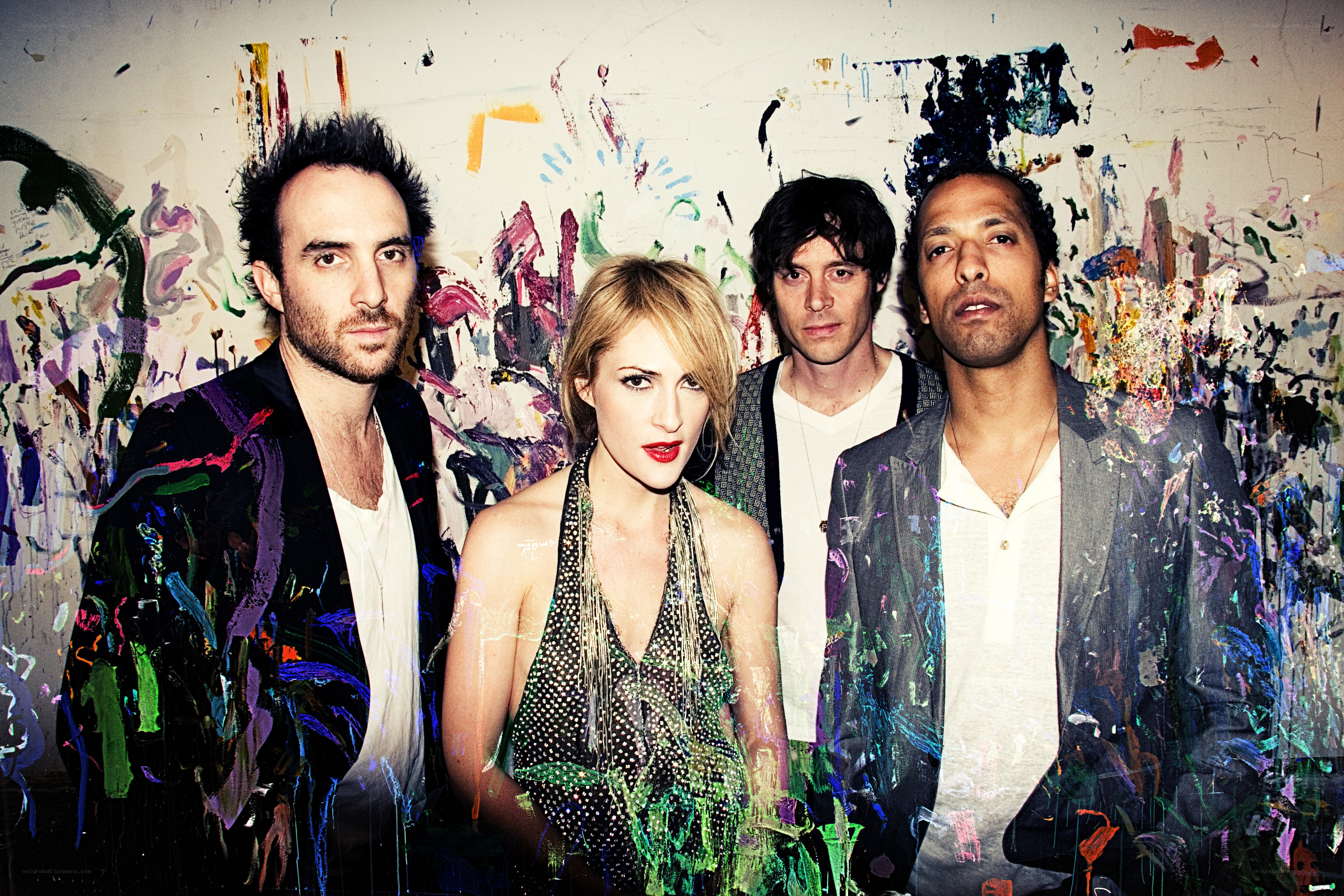 band with colorful background