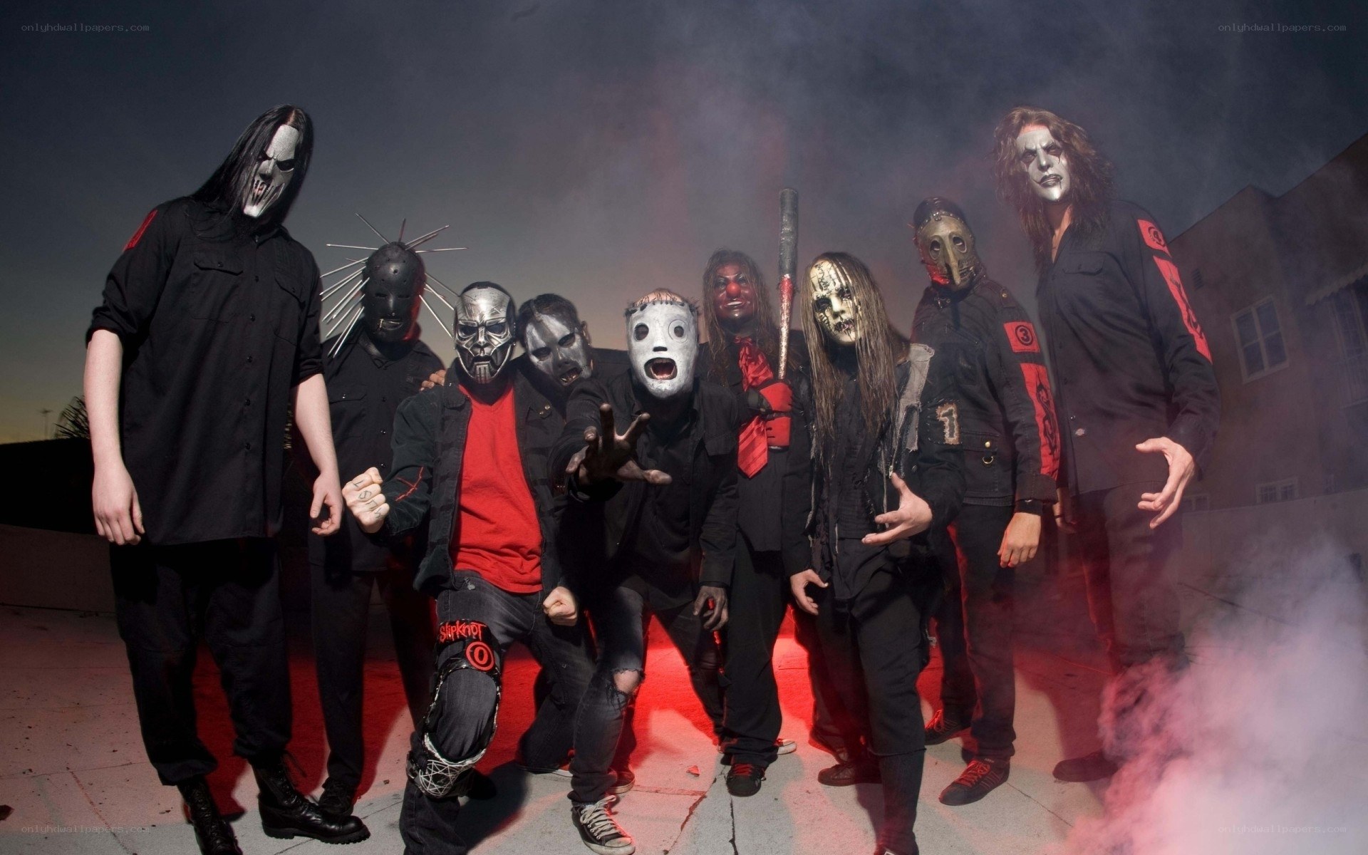 band with masks on rooftop