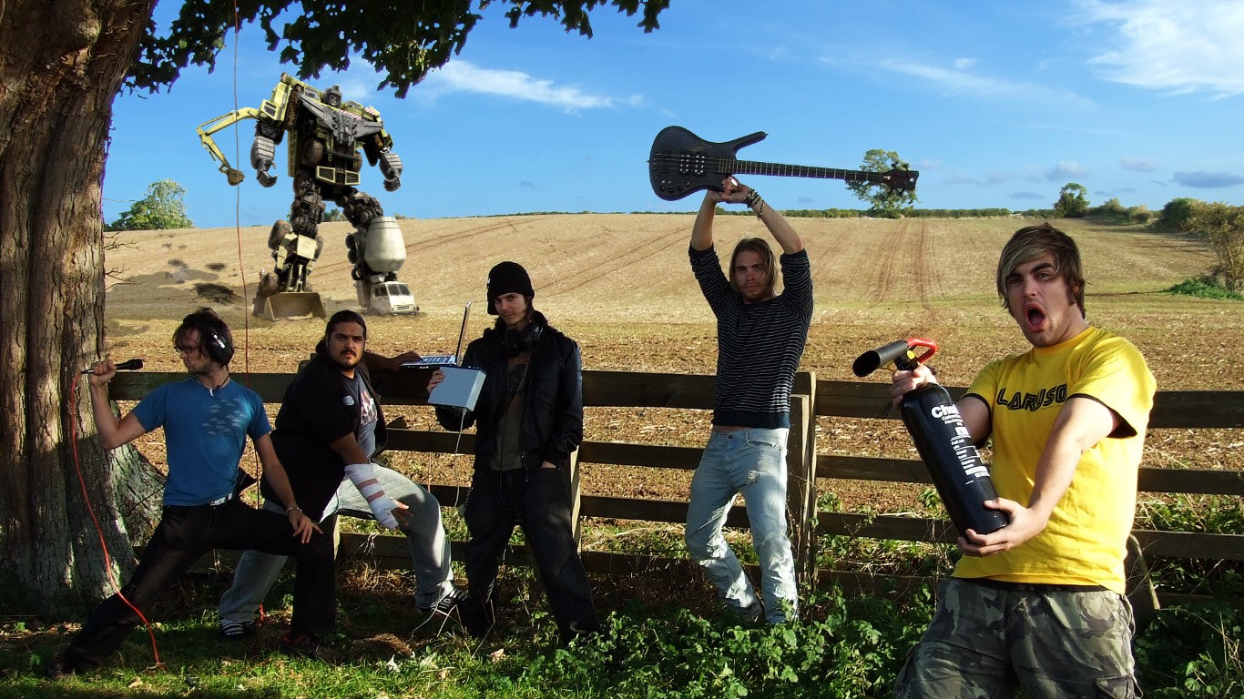 band with robot in field