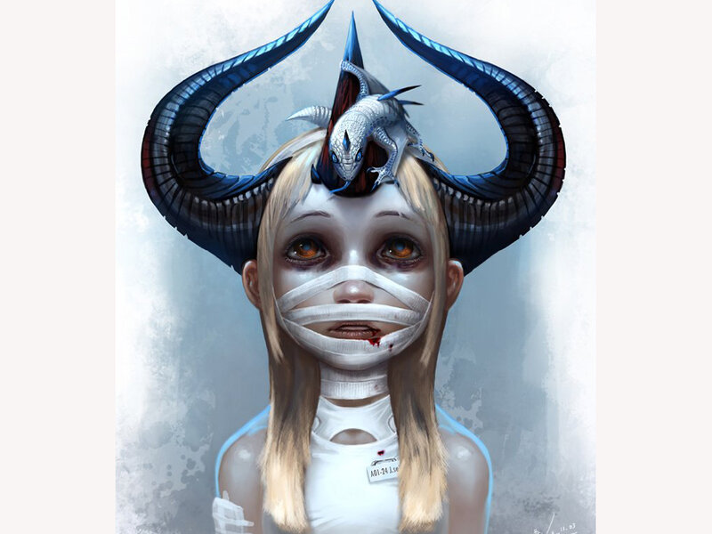 Bandaged Girl with Horns