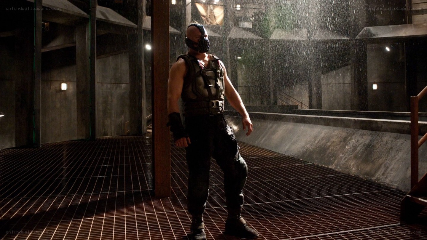 Bane in a rainy industrial space