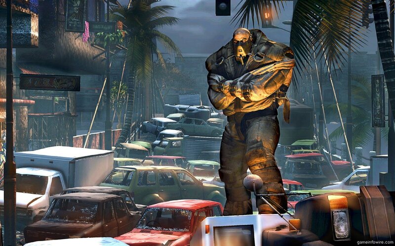 Bane stands in a city street