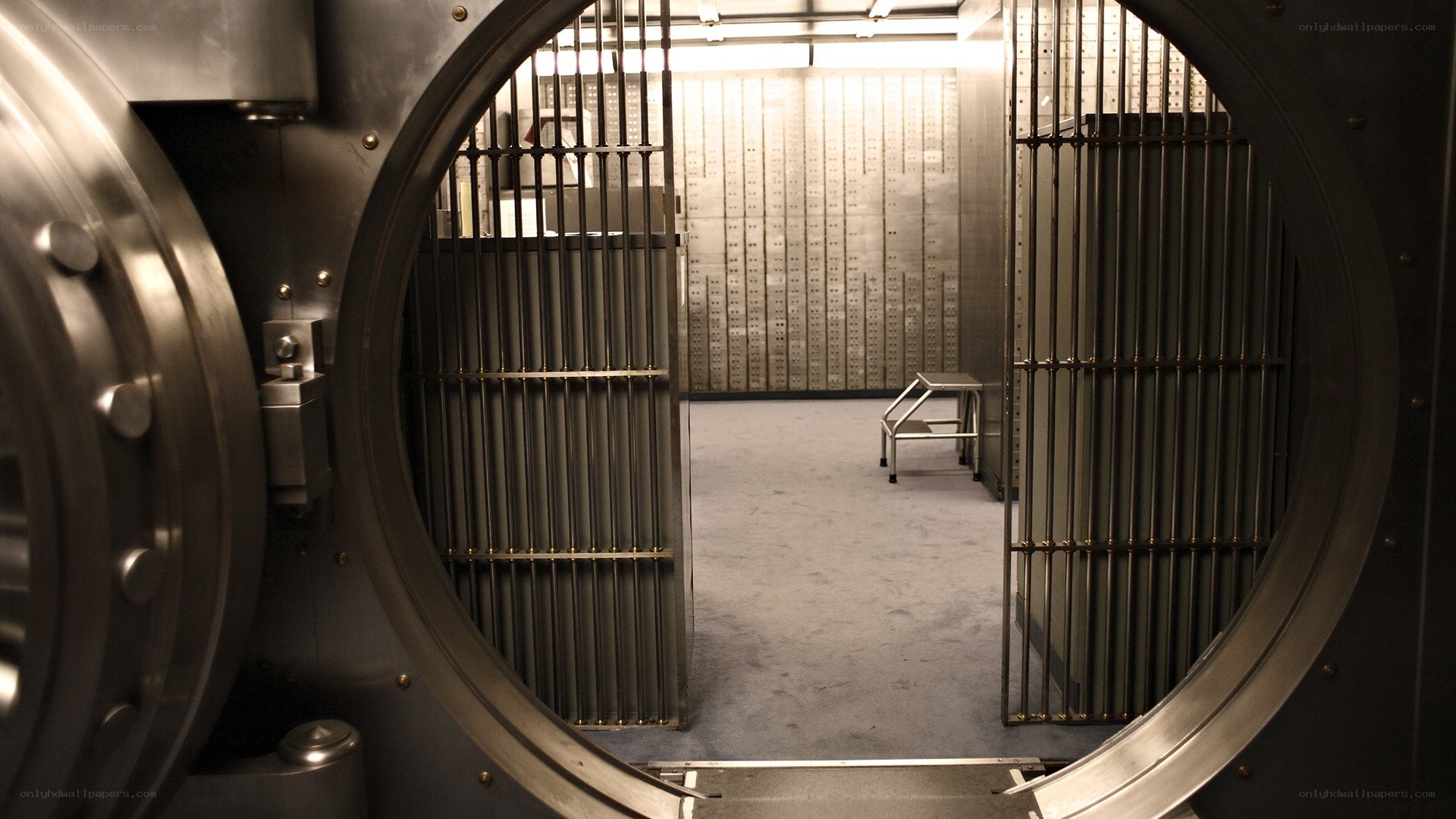 Bank vault interior view