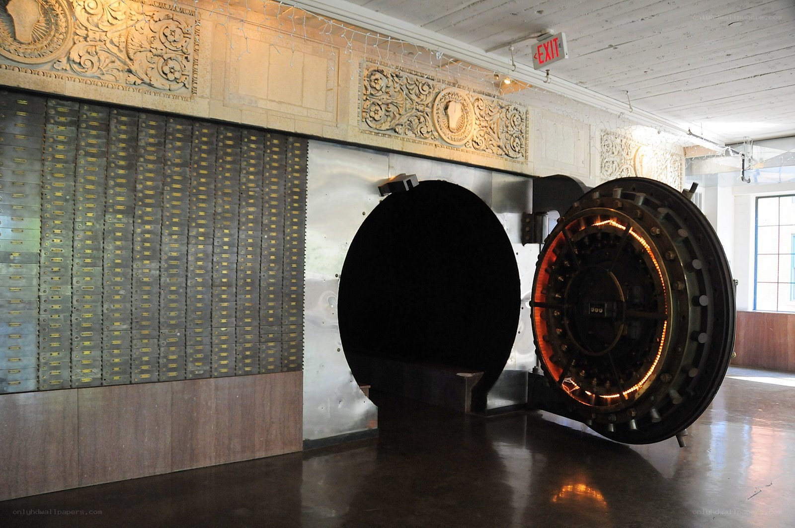 Bank vault with open door