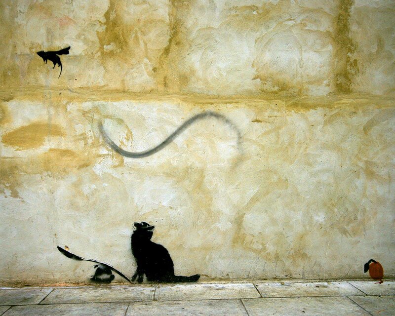 Banksy cat and mouse graffiti