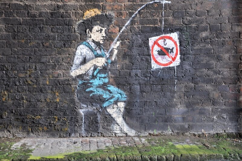 Banksy fishing graffiti