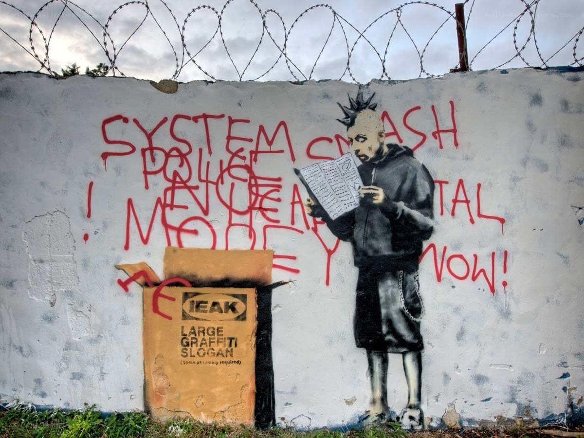 Banksy graffiti on wall