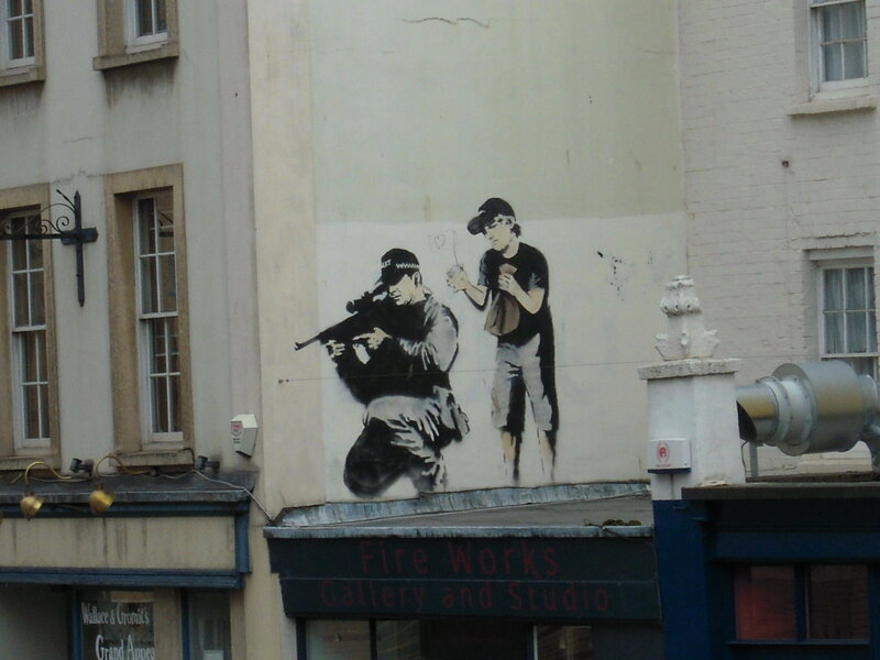 Banksy mural on building wall