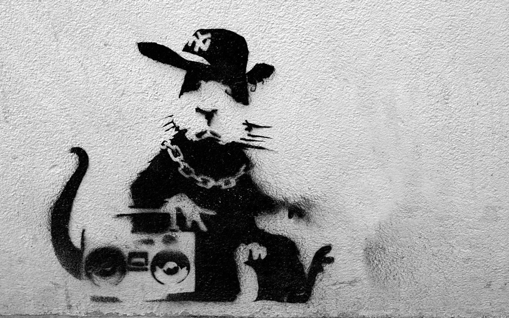 Banksy rat graffiti artwork