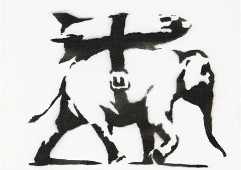 Banksy's elephant with cross