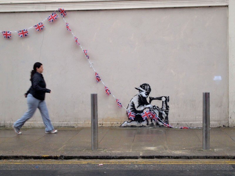 Banksy's flag-sewing mural