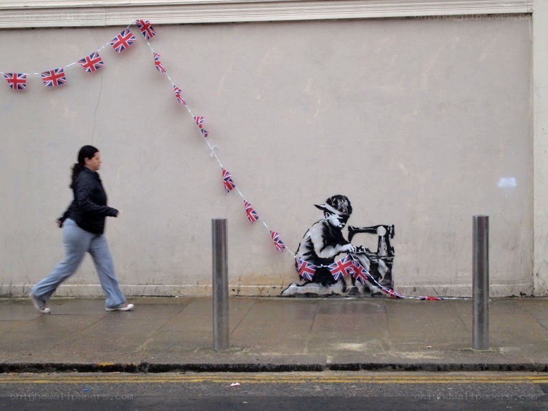 Banksy's flag-sewing mural