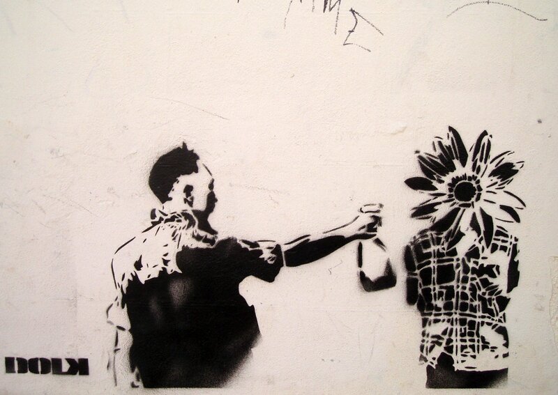 Banksy's sunflower graffiti