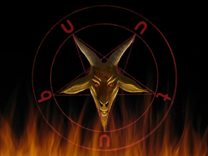 Baphomet symbol with flames