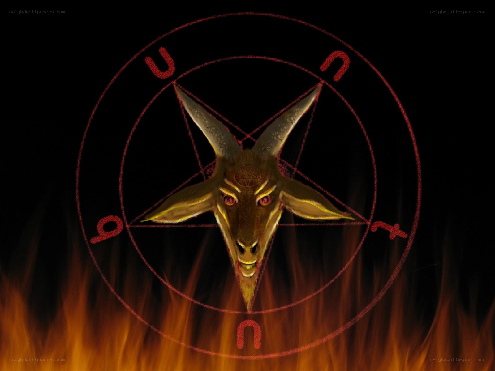 Baphomet symbol with flames