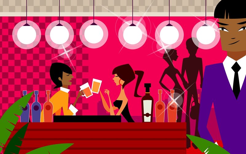 Bar scene with patrons