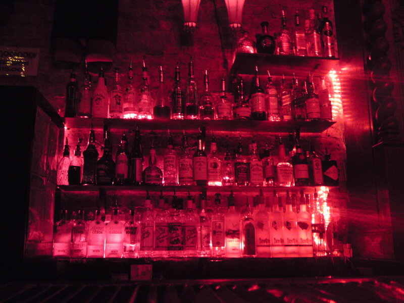 bar shelves with liquor bottles