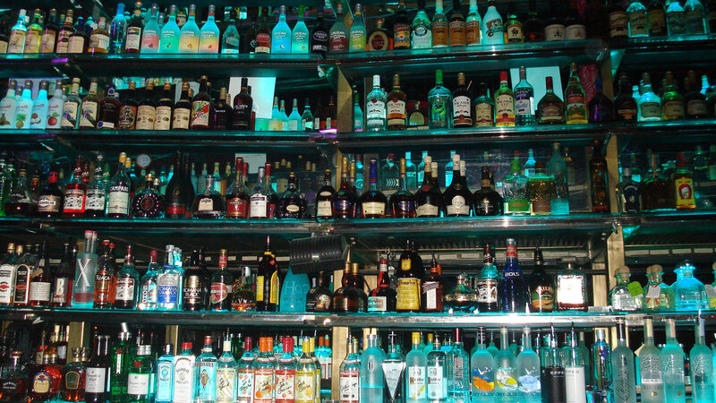 bar shelves with liquor bottles