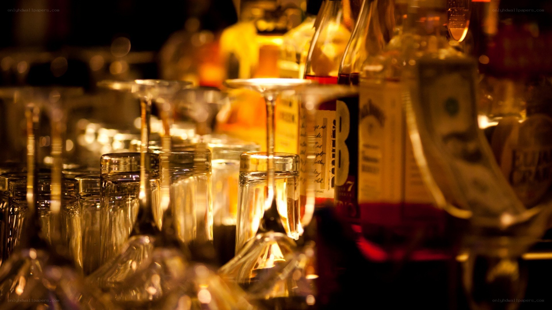 Bar with glasses and bottles