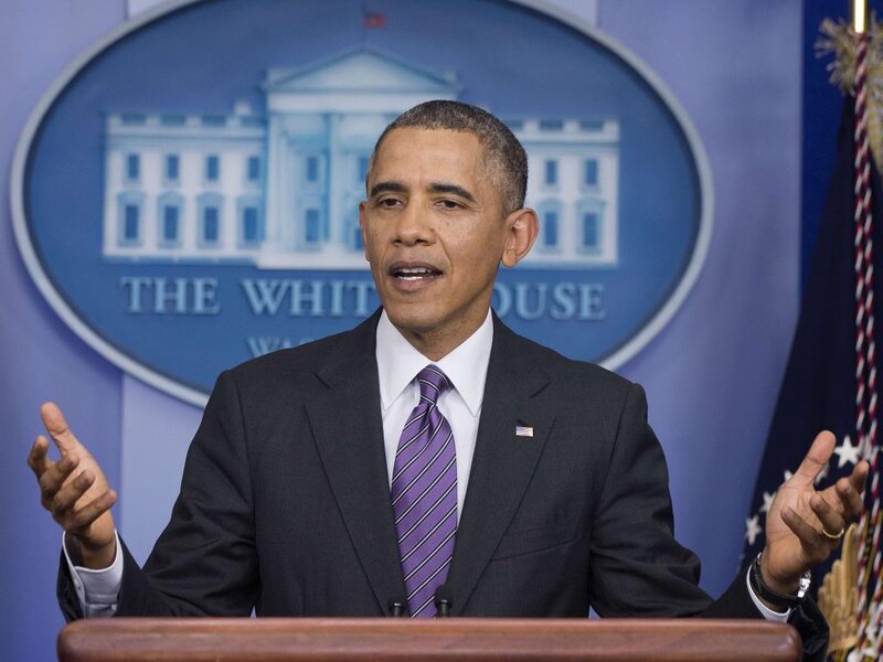 Barack Obama Speaking — Blue, Formal, Photograph, Podium