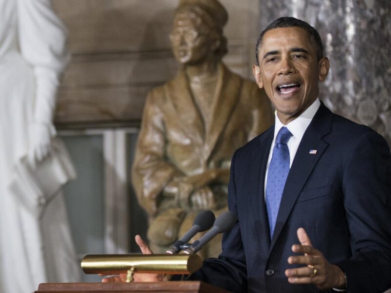 Barack Obama Speaking — Blue, Formal, Photograph, Statue