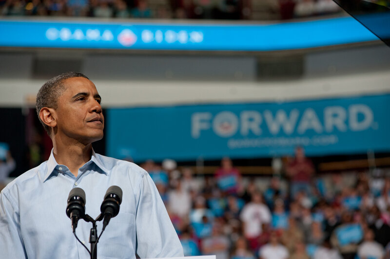 Barack Obama Speaking — Blue, Formal, Photograph