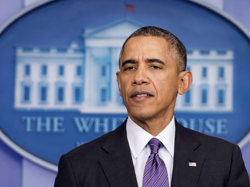 Barack Obama Speaking — Blue, Formal, Photograph, White House Logo
