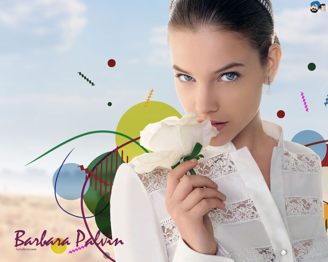Barbara Palvin with white rose