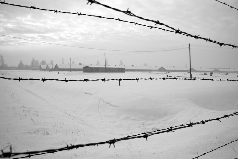 Barbed wire fence in snowy landscape