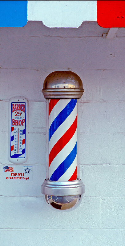 Barber shop pole and thermometer