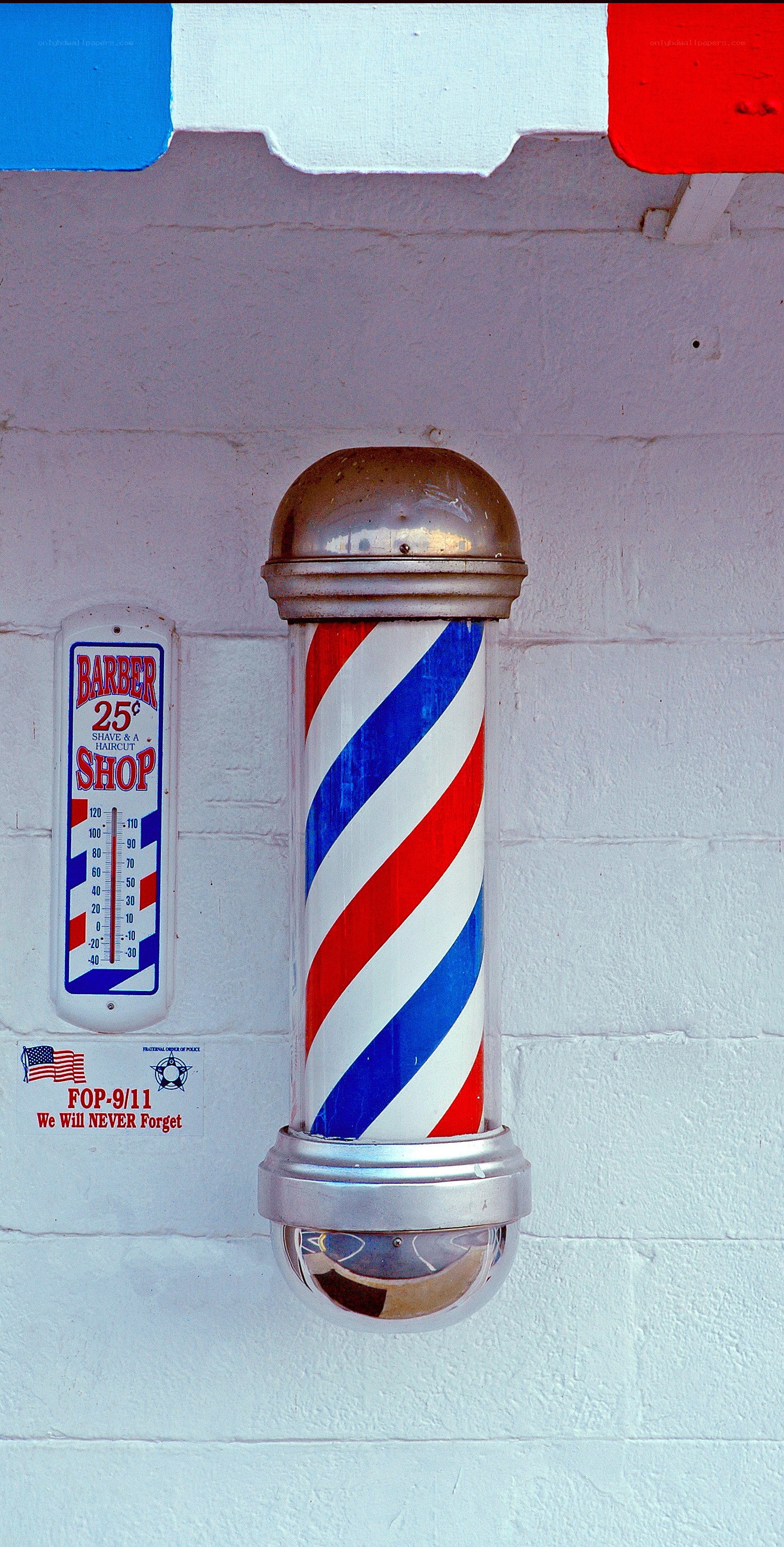 Barber shop pole and thermometer
