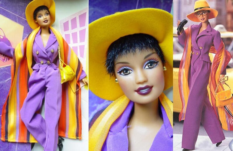 Barbie doll in purple suit