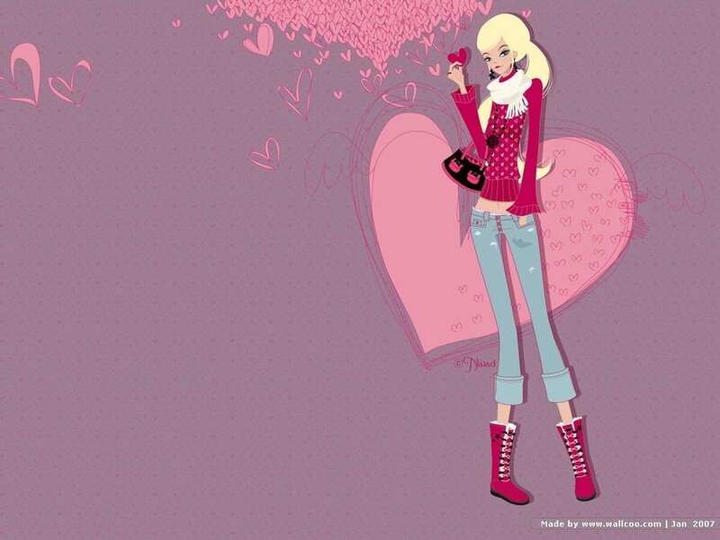 Barbie in pink heart background