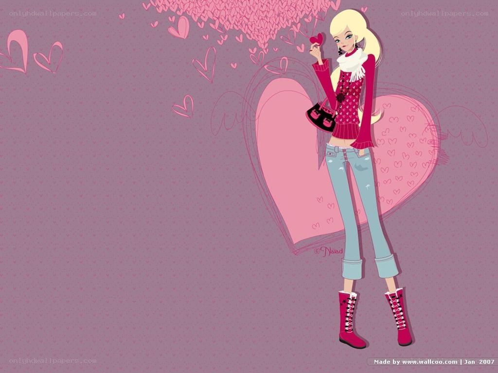 Barbie in pink heart background