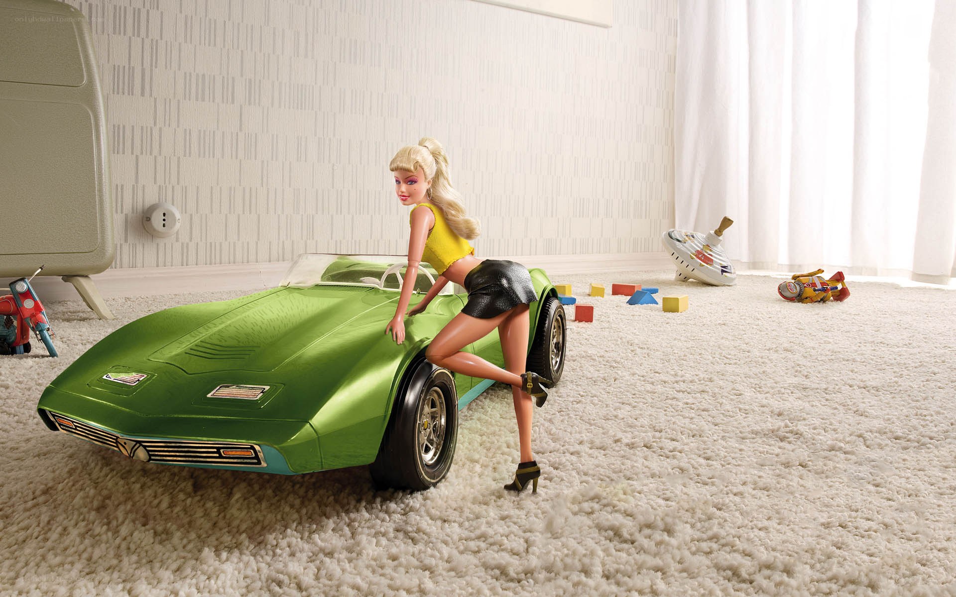Barbie with green car
