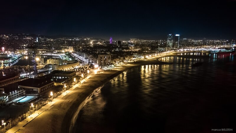 Barcelona Cityscape at Night — Black