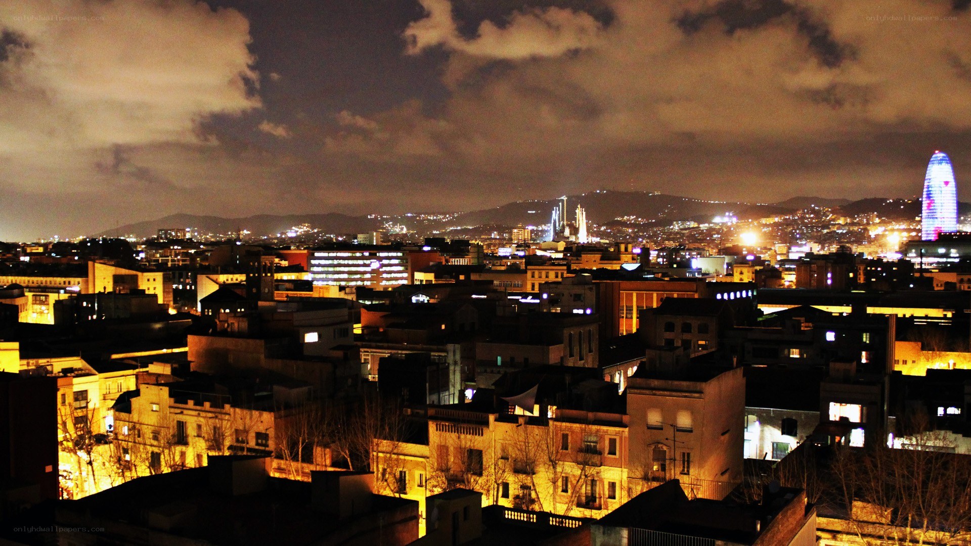 Barcelona cityscape at night