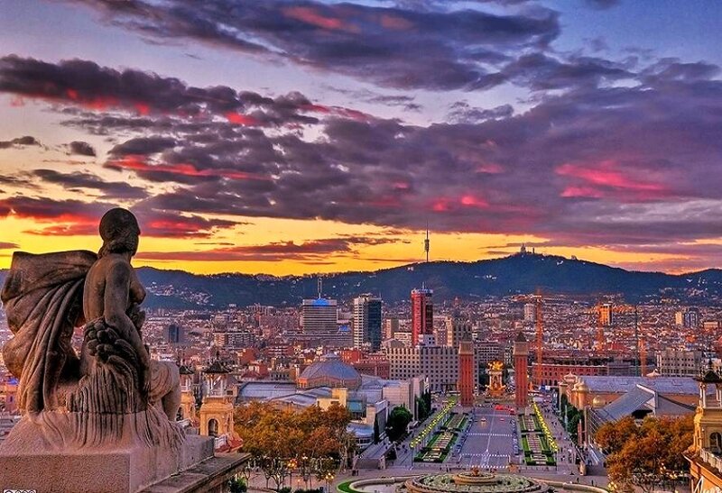 Barcelona cityscape at sunset