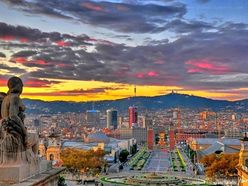 Barcelona cityscape at sunset