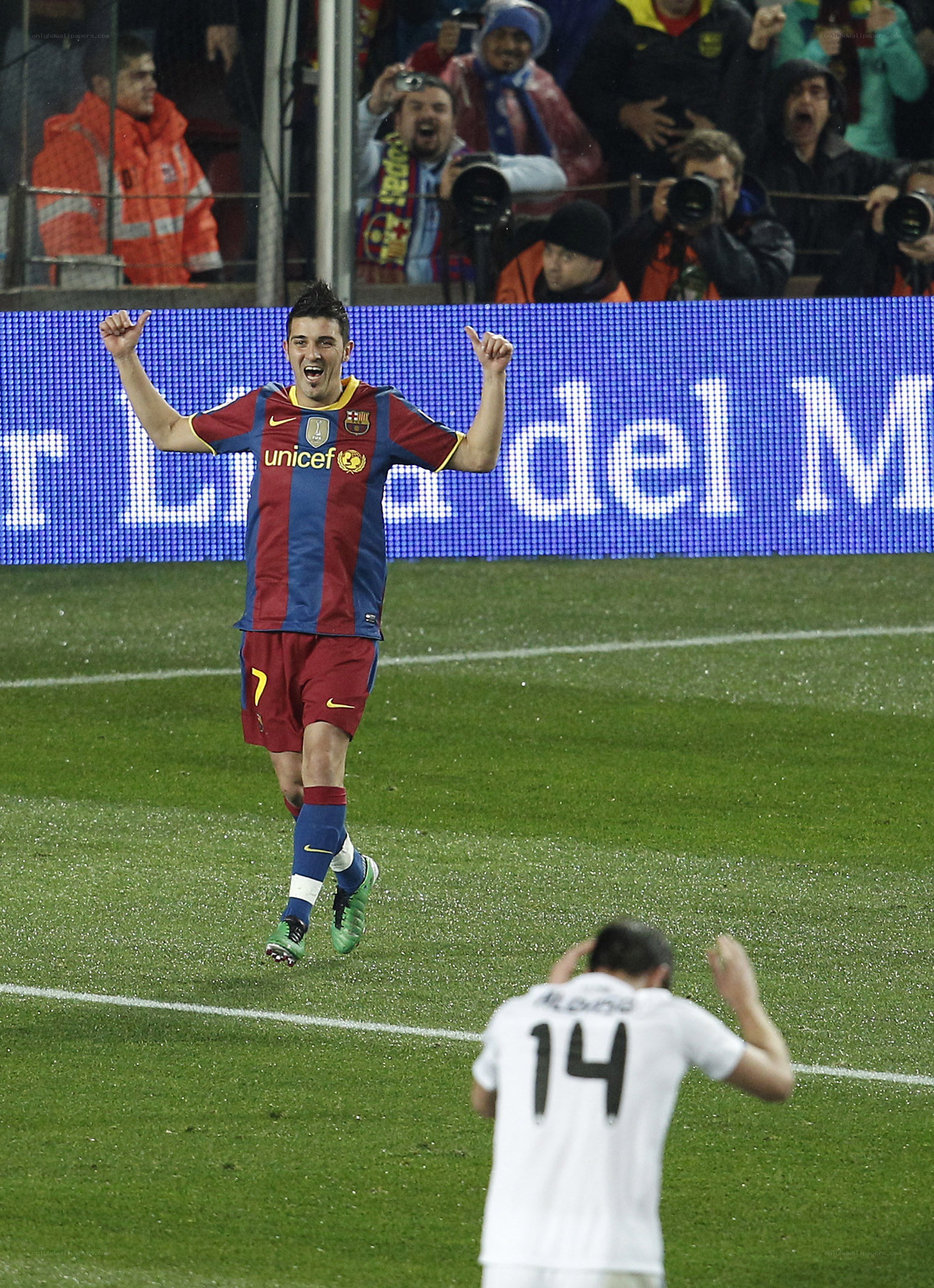 Barcelona player celebrates goal
