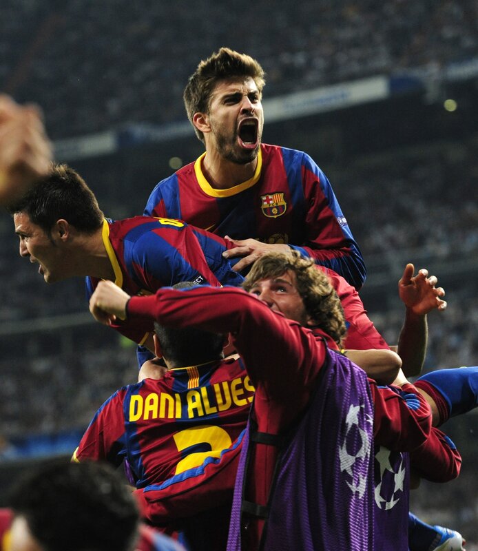Barcelona players celebrate victory