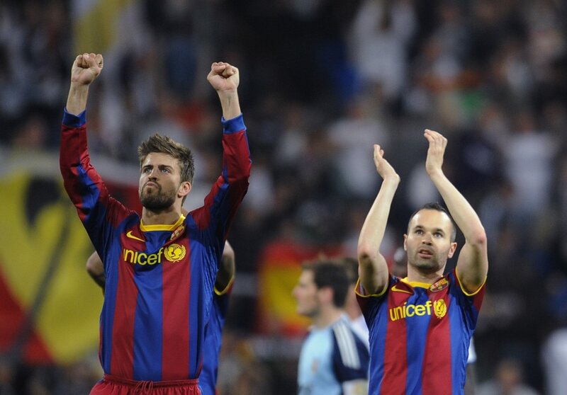 Barcelona players celebrate victory
