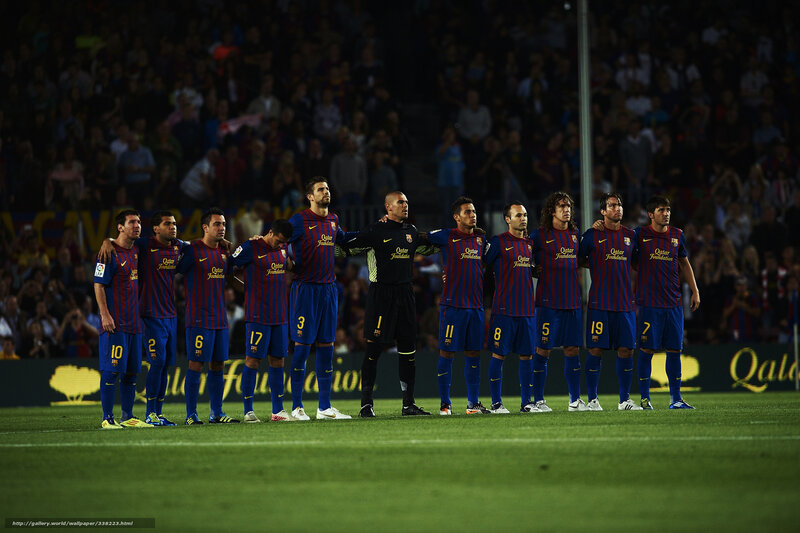 Barcelona players line up