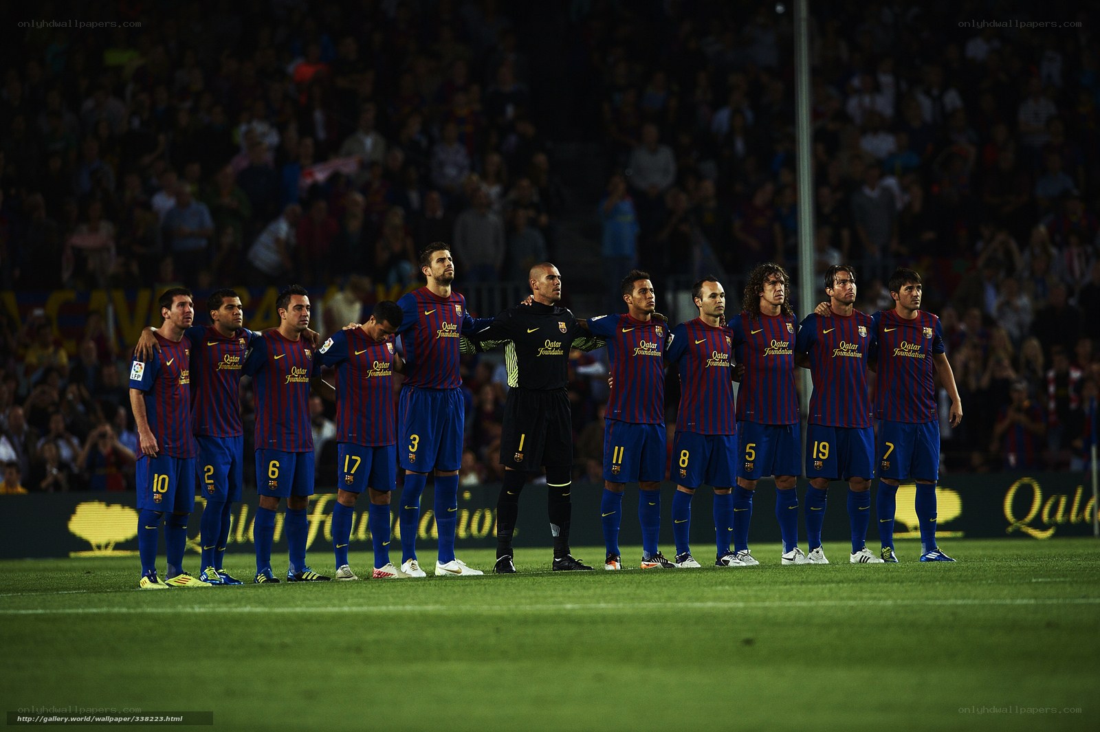 Barcelona players line up