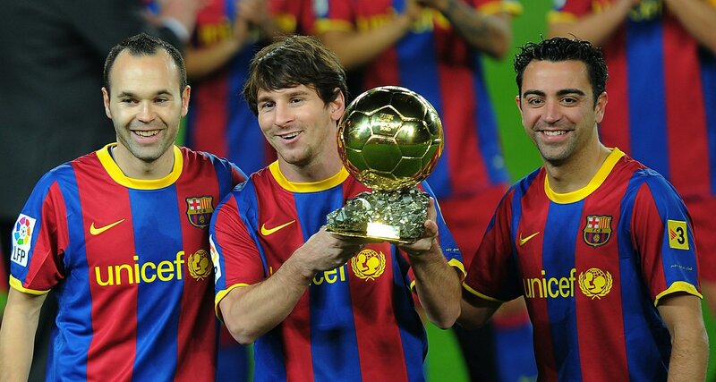Barcelona players with Ballon d'Or