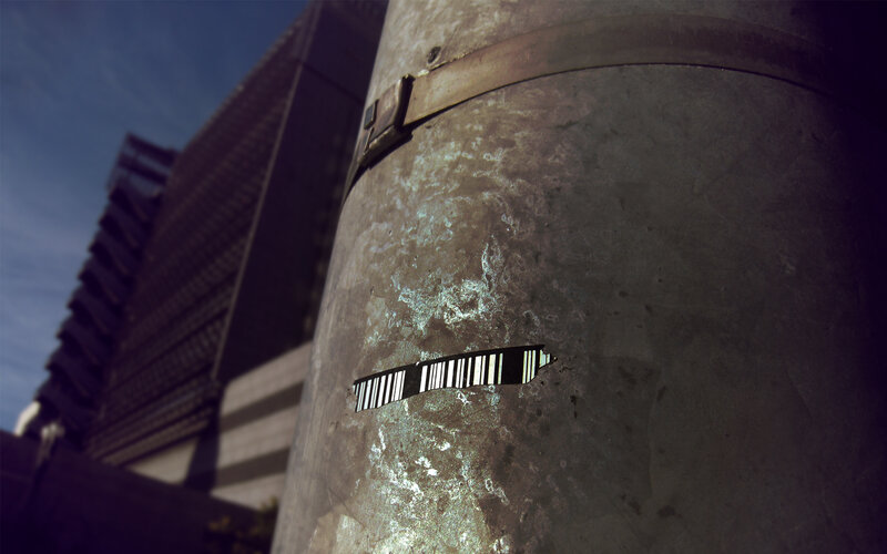 Barcode sticker on a pole