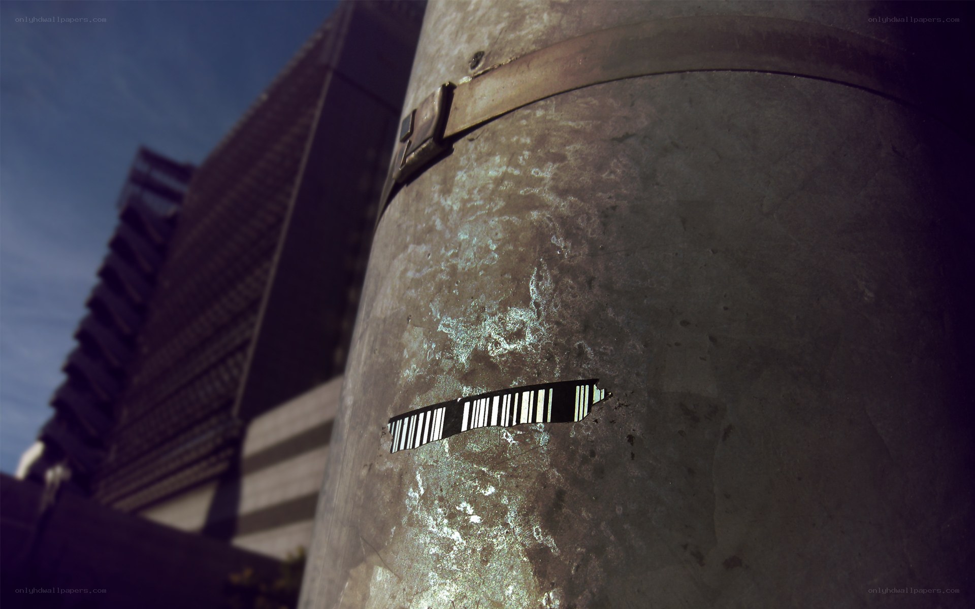 Barcode sticker on a pole