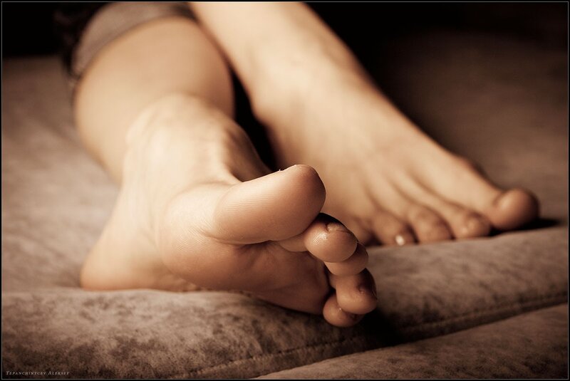 Bare Feet on Fabric — Brown