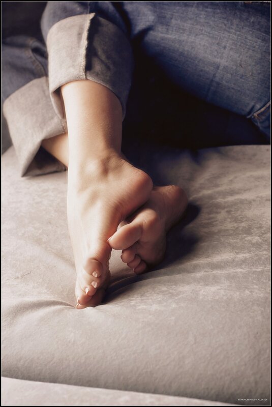 Bare Feet on Fabric — Gray