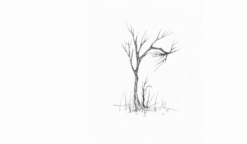 Bare Tree Drawing — Black, Minimalist